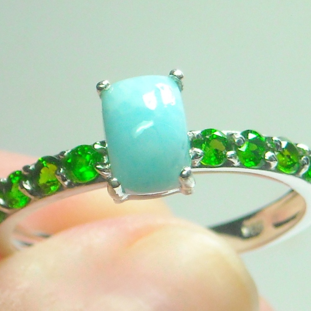 NWT Natural Larimar & Diopside Ring